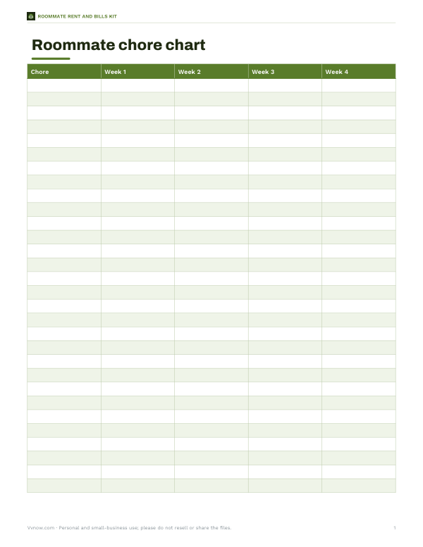 Preview of Printable Roommate Chore Chart